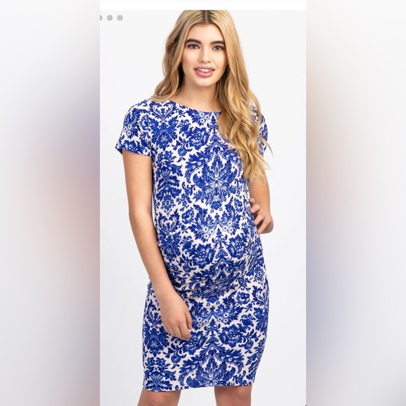 PinkBlush Printed Fitted Short Sleeve Maternity Dress - Size Medium - Picture 1 of 10